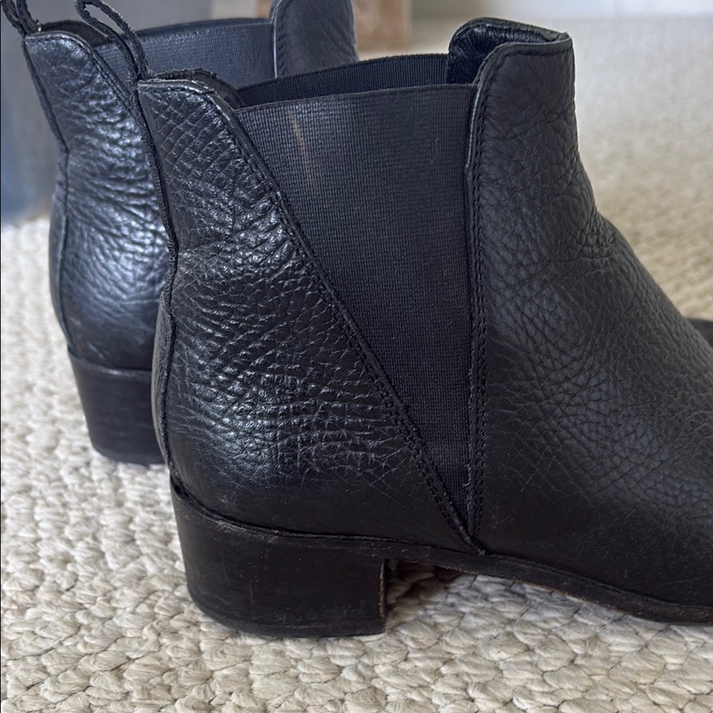 Acne Black Leather Ankle Boots with Pointed Toe and Elastic Panels - Picture 9 of 11